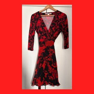 DVF Red and Black Floral Wrap Dress